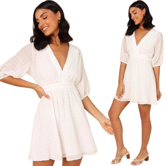 Petal + Pup Quinnie Balloon Sleeve Mini Dress Women's Large White Party Bridal - Picture 1 of 14
